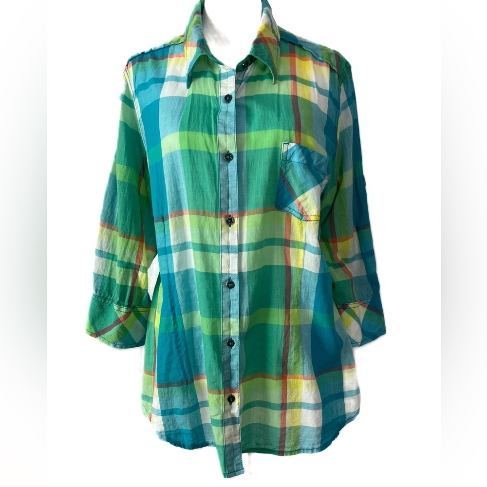 Natural Reflections, 100% Cotton, 3/4 Length Sleeves, Button Down, Plaid